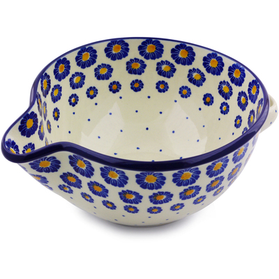 Polish Pottery Batter Bowl 7&frac12;-inch Blue Zinnia