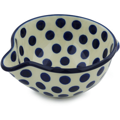 Polish Pottery Batter Bowl 7&frac12;-inch Bold Blue Dots