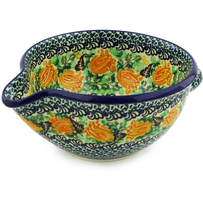 Polish Pottery Batter Bowl 7&frac12;-inch Budding Hibiscus UNIKAT