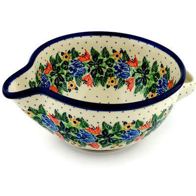 Polish Pottery Batter Bowl 7&frac12;-inch Dotted Floral Wreath UNIKAT