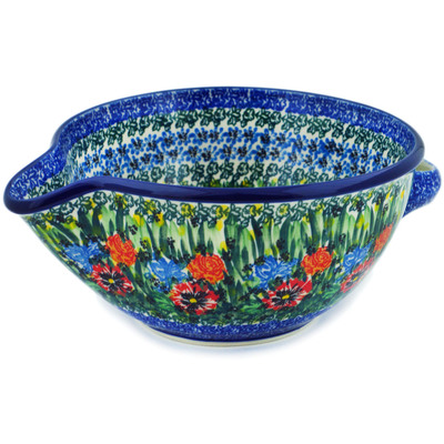 Polish Pottery Batter Bowl 7&frac12;-inch Fresh Blossoms UNIKAT