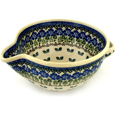 Polish Pottery Batter Bowl 7&frac12;-inch Leaves And Flowers