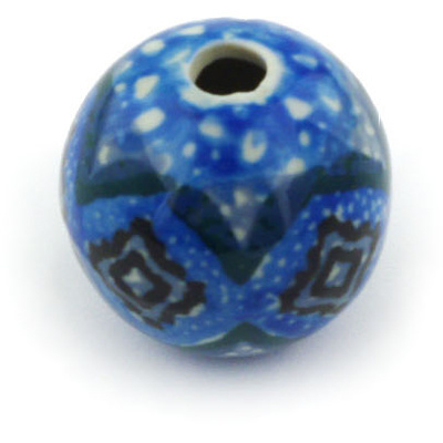 Polish Pottery Bead 1&quot; Blue Kaleidoscope UNIKAT