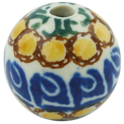 Polish Pottery Bead 1&quot; Blue Leaves