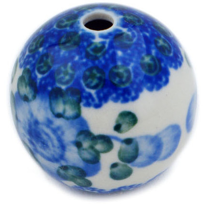 Polish Pottery Bead 1&quot; Blue Poppies