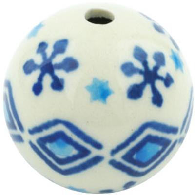 Polish Pottery Bead 1&quot; Blue Snowflake