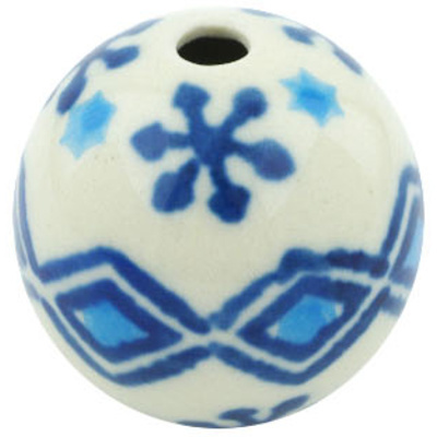 Polish Pottery Bead 1&quot; Blue Snowflake