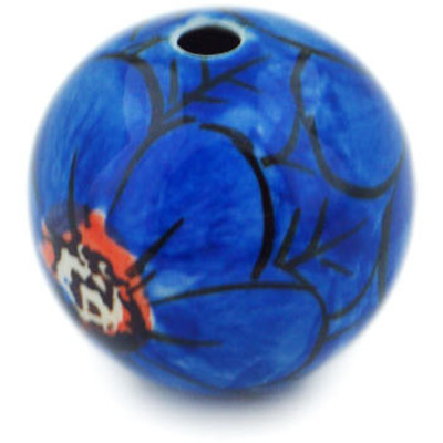 Polish Pottery Bead 1&quot; Cobalt Poppies UNIKAT