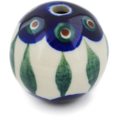 Polish Pottery Bead 1&quot; Peacock Leaves