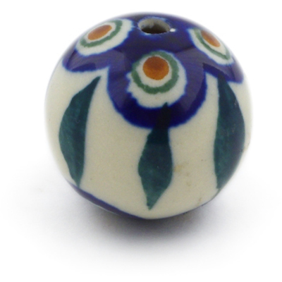 Polish Pottery Bead 1&quot; Peacock Leaves