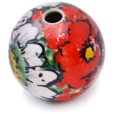 Polish Pottery Bead 1&quot; Sweet Red Petals UNIKAT