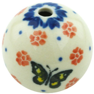 Polish Pottery Bead 1&quot; Yellow Butterfly