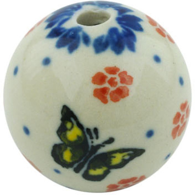 Polish Pottery Bead 1&quot; Yellow Butterfly