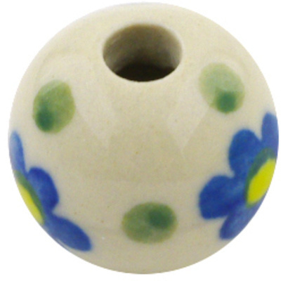 Polish Pottery Bead &frac34;-inch Blue Daisy Circle