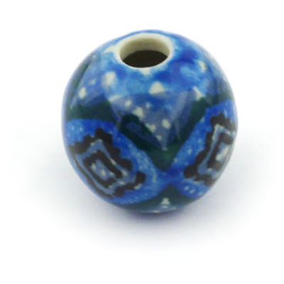 Polish Pottery Bead &frac34;-inch Blue Kaleidoscope UNIKAT