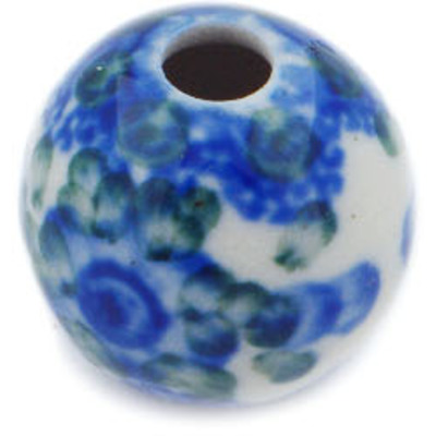 Polish Pottery Bead &frac34;-inch Blue Poppies