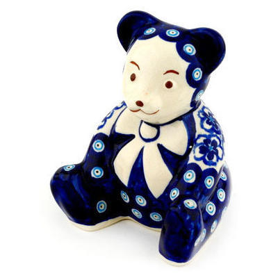 Polish Pottery Bear Figurine 5&quot; Aloha Blue