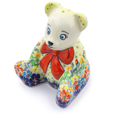 Polish Pottery Bear Figurine 5&quot; Bright Eyes UNIKAT