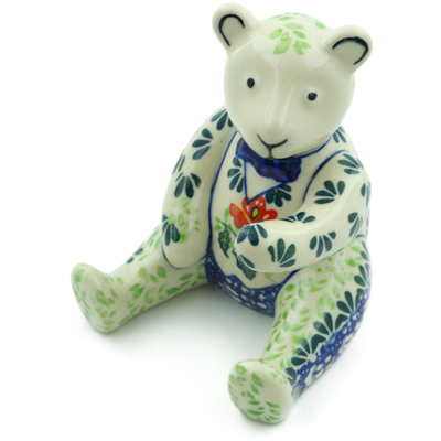 Polish Pottery Bear Figurine 5&quot; Christmas Rose