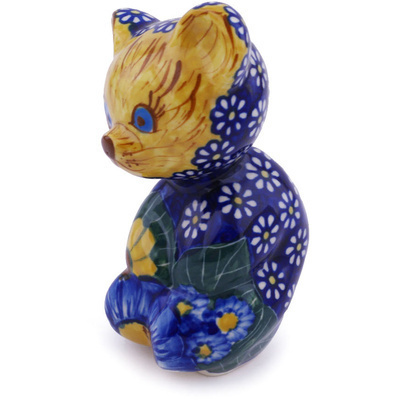 Polish Pottery Bear Figurine 5&quot; Floral Fruit Basket UNIKAT