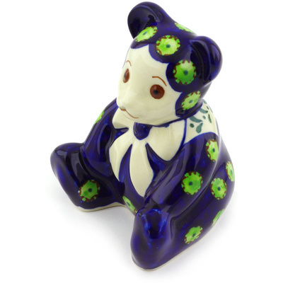 Polish Pottery Bear Figurine 5&quot; Green Laurel Peacock