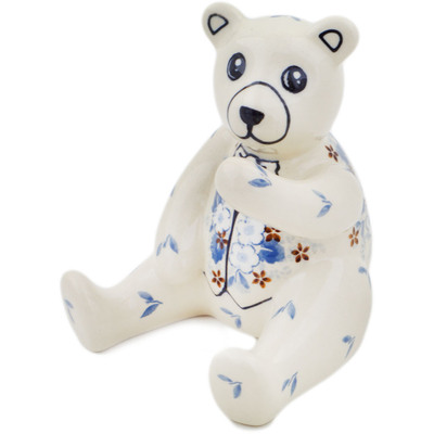Polish Pottery Bear Figurine 5&quot; Pansy Parade UNIKAT