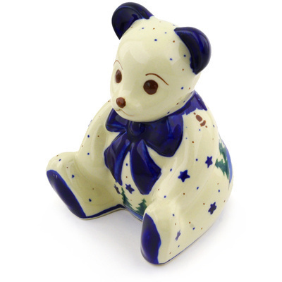 Polish Pottery Bear Figurine 5&quot; Snowman Bells