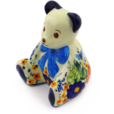 Polish Pottery Bear Figurine 5&quot; Spring Splendor UNIKAT