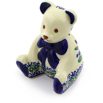Polish Pottery Bear Figurine 5&quot; Tulip Fields UNIKAT