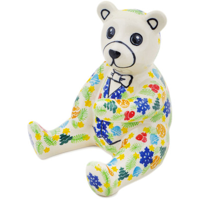 Polish Pottery Bear Figurine 5&quot; Winter Sprinkles UNIKAT