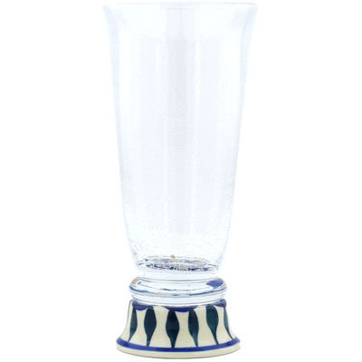 Polish Pottery Beer Glass 19 oz Peacock Leaves