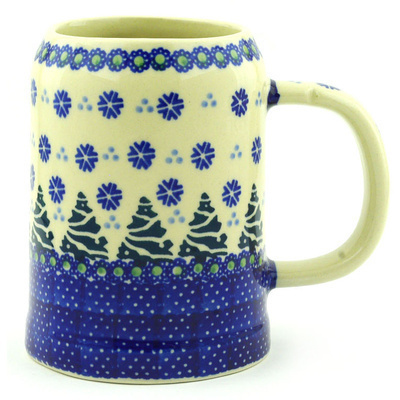 Polish Pottery Beer Mug 20 oz Falling Snowflakes