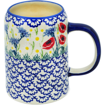 Polish Pottery Beer Mug 20 oz Poppies And Cornflowers UNIKAT