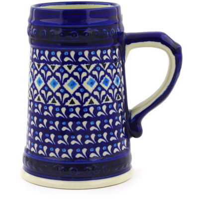 Polish Pottery Beer Mug 22 oz Blue Diamond Dream