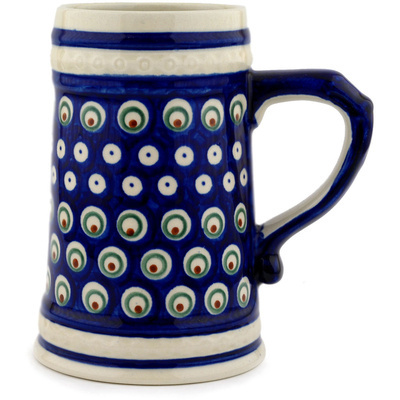 Polish Pottery Beer Mug 22 oz Peacock Eyes