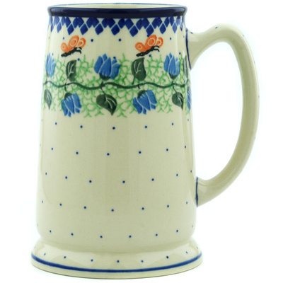 Polish Pottery Beer Mug 28 oz Butterfly Field