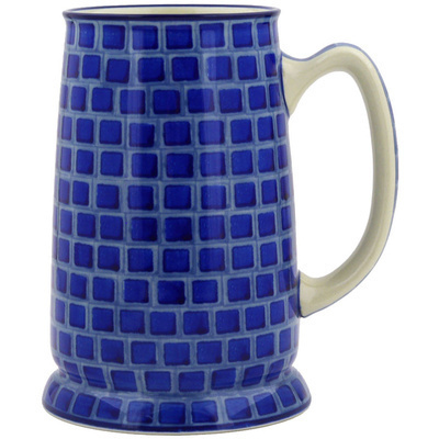 Polish Pottery Beer Mug 28 oz Mosaic Blue UNIKAT