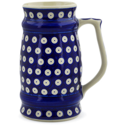 Polish Pottery Beer Mug 30 oz Blue Eyed Peacock