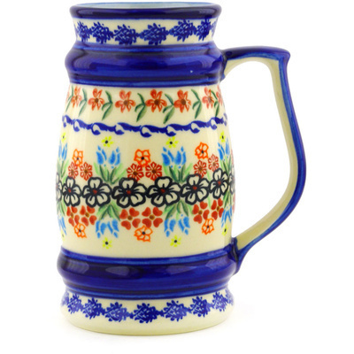 Polish Pottery Beer Mug 30 oz Fanciful Ladybug