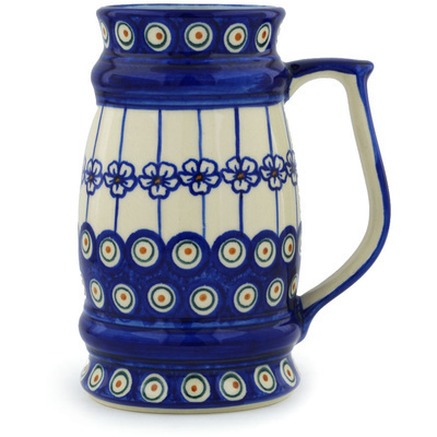 Polish Pottery Beer Mug 30 oz Flowering Peacock