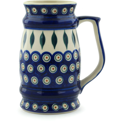 Polish Pottery Beer Mug 30 oz Peacock