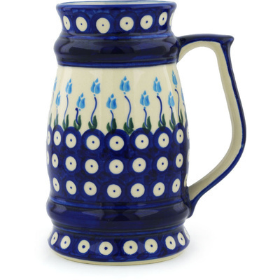 Polish Pottery Beer Mug 30 oz Peacock Tulip Garden