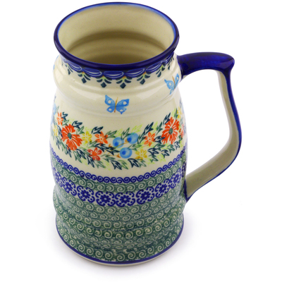 Polish Pottery Beer Mug 30 oz Ring Of Flowers UNIKAT