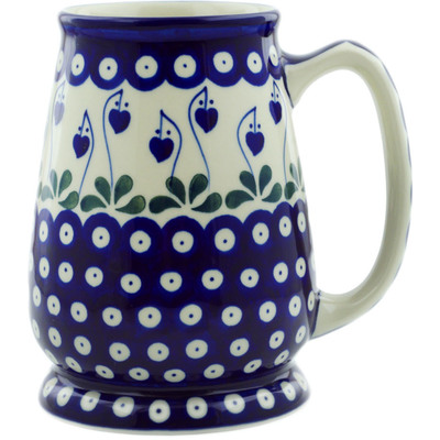 Polish Pottery Beer Mug 34 oz Bleeding Heart Peacock