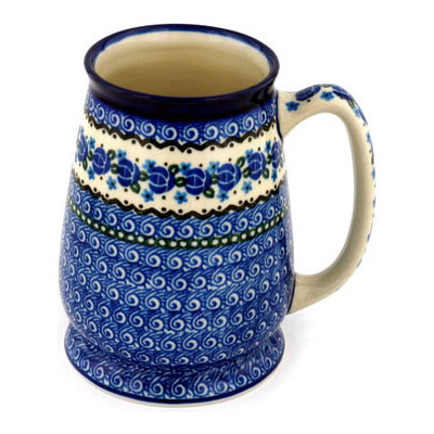 Polish Pottery Beer Mug 34 oz Blue Bud Sea