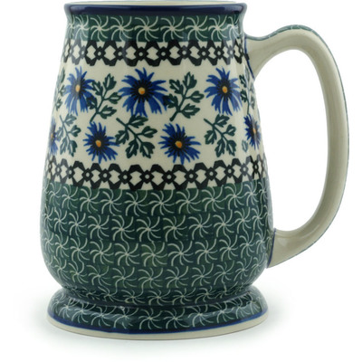 Polish Pottery Beer Mug 34 oz Blue Chicory