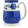 Polish Pottery Beer Mug 34 oz Blue Poppies
