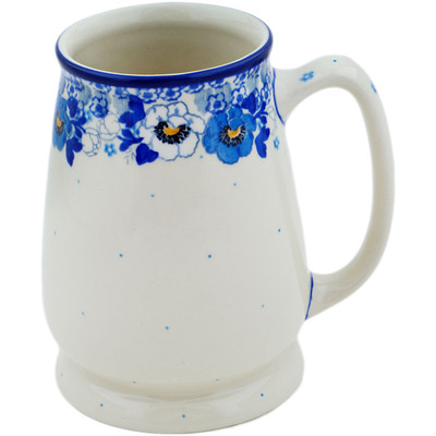 Polish Pottery Beer Mug 34 oz Blue Spring Blue
