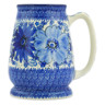 Polish Pottery Beer Mug 34 oz Blue Wildflower Patch UNIKAT