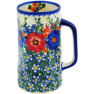 Polish Pottery Beer Mug 34 oz Polish Garden UNIKAT